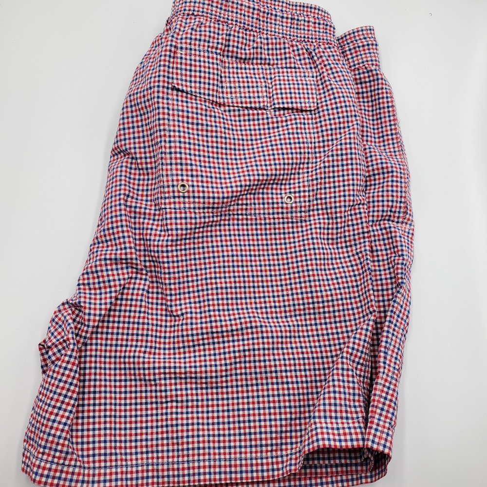 Brooks Brothers Mens Gingham Swim Trunks Red White Blue Mesh Lined Large